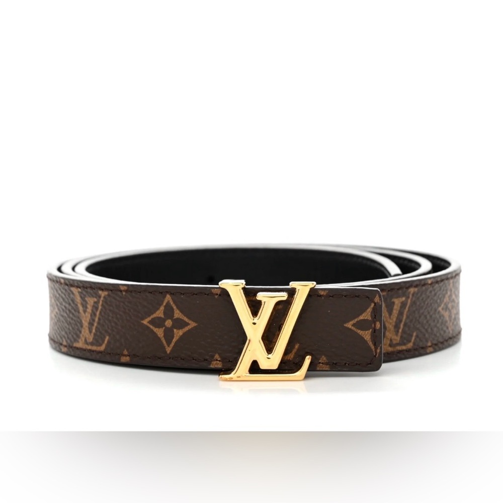 Louis Vuitton Brown Monogram Leather Belt with Gold LV Buckle - size 85 cm